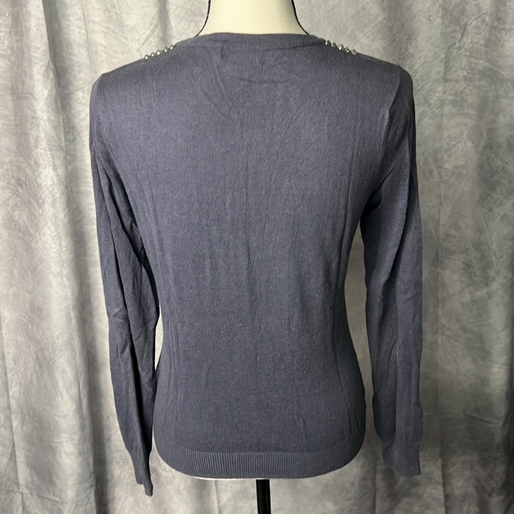 Merona Steel Gray-Blue Beaded Neck Button Down Cardigan Sweater - size MED - Picture 5 of 10